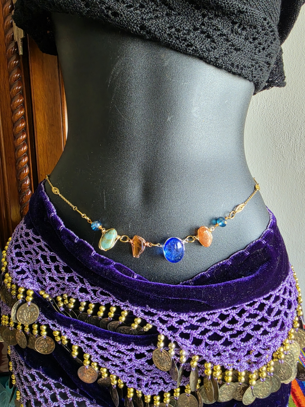 Boho Crystal Belly Chain Convertible Moon Necklace